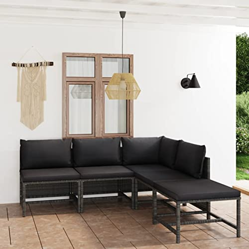 Yolola gartenmöbel Lounge Set Rattan Gartenmöbel Ecklounge Sofa Rattan Outdoor Gartenlounge Terrasse Gartensofa Eckbank Tisch Gartengarnitur Terrasse Sitzecke Eckgarnitur -Grau-5-tlg