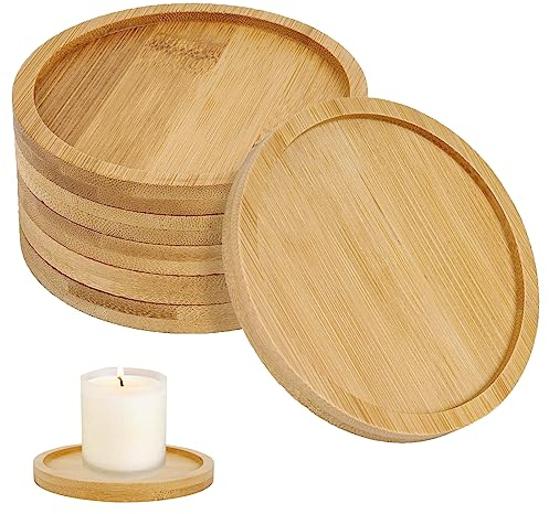 YAKLEE 6 Stück Holz Kerzenuntersetzer für Stumpenkerzen, Ø 8.5 cm Rund Kerzenteller für Taufkerzen, Holz Kerzenständer für Hochzeit Haus Taufe Kommunion Kerzen Garten Dekoration