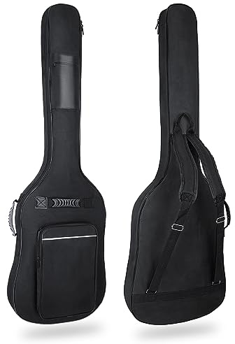 HOHIYO Bass Guitar Case 8mm Bass Guitar Bag 0.35in Padding Electric Bass Case, Electric Bass Gig Bag Backpack with Neck Protector Strap and Pockets Adjustable Shoulder Strap (White line)
