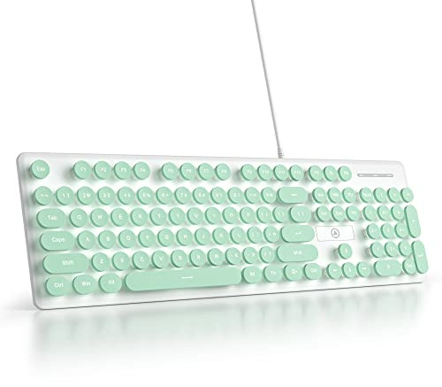 SOLIDEE Clavier à Membrane 100%,104 Touches Punk Machine à écrire rétro,Clavier à Membrane à Touches Rondes,avec câble USB Filaire pour PC/Win/Mac/Ordinateur Portable(Américain QWERTY)(V300 Green)