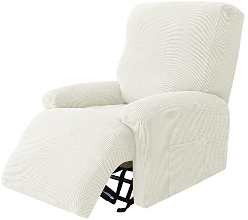 CZADMXP Stretch Sesselbezug Relaxsessel Bezug 4-Teilig, Sesselschoner Sesselüberwurf Ruhesessel Bezug Sofabezug Stuhlbezug Für Fernsehsessel Liege Sessel (Weiß,1 Sitzer)