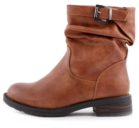 Toocool Botines de mujer motociclista bajos biker casual con hebilla G527, camel, 40 EU