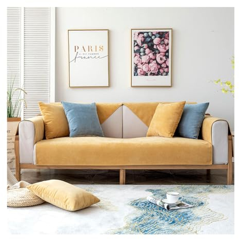 Tauzveok Chenille Sofabezug, 3 2 1 4 Sitzer Sofaschoner rutschfest, Sofadecken Für Sitzfläche, Für L Form, U Form, Ecksofa Sofahusse,Gelb,70 * 210cm
