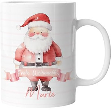 timalo® Kinder-Tasse Kunststoff Plastik bruchsichere Kindertasse mit Namen personalisiert „Frohe Weihnachten“ Jungen und Mädchen | Weihnachtsmann