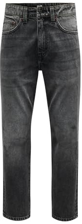 ONLY & SONS Male Relaxed Fit Jeans ONSYOKE rakt skurna jeans, Tvättad svart, 33W / 34L
