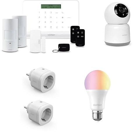Avidsen Kit Allarme connesso + Telecamera motorizzata connessa + 2 Prese connesse +Lampadina RGB E27 connessa