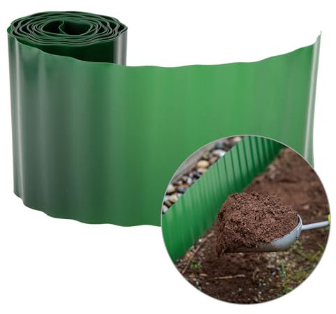 NONMON 9 m x 25 cm Lawn Edging Strip Garden Border, Flexible Plastic Fence Roll Grass Edging Border Easy DIY Cut for Outdoor Lawn Edging Flower Beds Enclosure Pathways Gravel Landscaping - Green