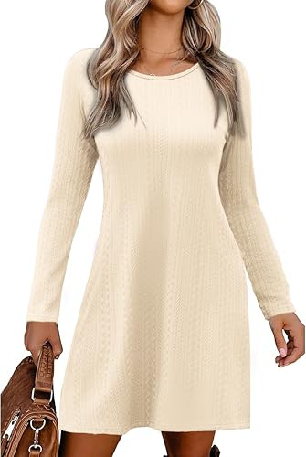 ZEAGOO Vestido de Punto Mujer Vestido Elegante de Suéter de Punto Manga Larga Cuello Redondo Midi Casual Túnica Vestidos de Otoño Invierno