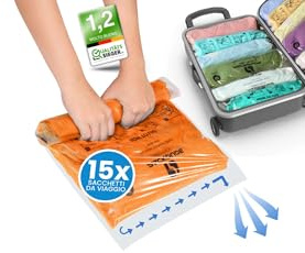 PACKDUDE Vakuumbeutel Reise zum Rollen I 15 STK I Größen: 5x 70x50cm/ 5x 60x40cm/ 5x 50x35cmI Kompressionsbeutel Reisen ohne Ventil I Vakuumbeutel für Kleidung Reise I Vacuum Bags for Clothing Travel