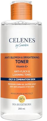 Celenes by Sweden Toner Visage à l’Argousier, Anti Pores Dilatés Visages & Éclaircissant, 200ml - Lotion Visage Vitamine C, Niacinamide, Tous Types De Peau, Y Compris Grasse-Mixte, Sans Parabèn-Alcool