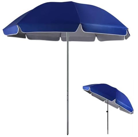 220/240/260cm Sonnenschirm Strand, Balkonschirm UPF 50+, Beidseitig um 45° Knickbar, Höhenverstellbar Gartenschirm mit Aufbewahrungstasche(Blau,220cm/7ft)