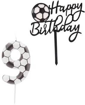 Bolosa Geburtstagskerzen Zahlen 9, Kerze 9. Geburtstag, Fußball, Kinder, für Torte, Birthday Candles, Mit Tortendeko, Weiß Und Schwarz