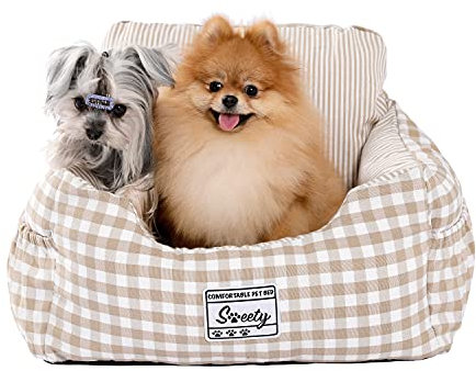 PAWZ Road Hundeautositz mit stabil Sicherheitsgurt Weich Hunde Sitzerhöhung Wasserdichter Rutschfester Hundetransportträger für kleine bis mittelgroße Hunde Beige