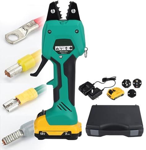 forplubossmmp Pinza Crimpatrice Idraulica Elettrica con 3 Teste di Filiera Sostituibili | Kit Ganasce per Crimpatrice | Batteria, Caricabatteria, Cassetta degli Attrezzi | Pinza Crimpatrice Portatile