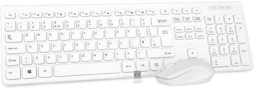 Wireless keyboard and Mouse,Rii RK200 Standard Full Size Keyboard and Mouse 104 Keys for Work Office Home UK Layout (AAA Batteries not Include)-White