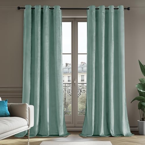Deconovo 100% Vollverdunkelung Vorhänge Blickdichter Gardinen mit Ösen für Schlafzimmer Velvet Curtains Samt Blackout Vorhang Kälteschutz Dicke Thermovorhang, 175x140cm(HöhexBreite), Blau, 2er Set