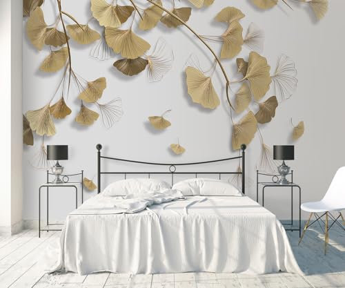 MIWEI Wallpaper Papier Peint Panoramique Feuilles De Ginkgo Dorées Abstraites Papier Peint 3D Intissé Tapisserie Poster Chambre Salon Decoration Murale 400x260cm -Z3073