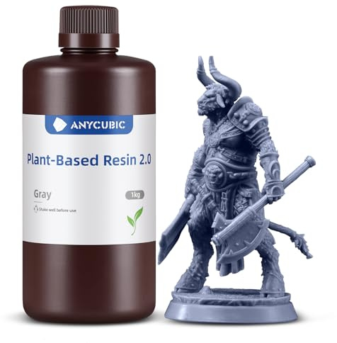 ANYCUBIC Plant Based Resin 2.0, Geruchsarmer 3D Resin, Grau 1000g | Verbesserte Zähigkeit, Biegefestigkeit, Nicht leicht zu brechen, UV Photopolymerharz für für 405-nm-LCD-3D-Drucker