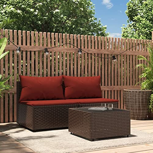 Xichuzi 3-TLG. Garten-Lounge-Set mit Kissen Braun Poly Rattan, Lounge Gartenmöbel Set, Terassenmöbel Wetterfest, Loungemöbel Terrasse, Gartenlounge, Garten Loungemöbel Set, 319819