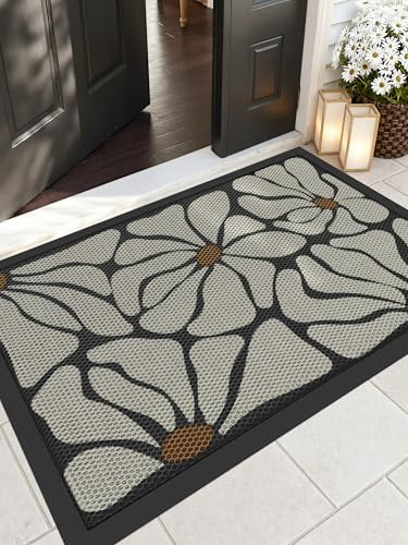 COLOR&GEOMETRY Fussmatte Aussen 80 x 150 cm, Fussabtreter Aussenbereich Groß Schmutzfangmatte Außen rutschfest Waschbar Schnelltrocknend Schwarz Beige