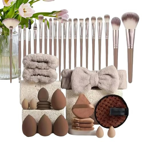 Lot de 40 pinceaux de maquillage professionnels avec pompon à poudre, éponge de maquillage, coussin d'air et bandeau, outils de maquillage polyvalents