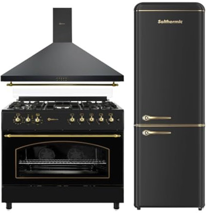 SOLTHERMIC 3 EN 1 COCINA DE GAS F9L50E5R HORNO PANORAMICO ELECTRICO (115) + CAMPANA H90PR DECORATIVA 90 CM + FCR188N 1,88 CM alto x 55 de ancho y hasta 270L