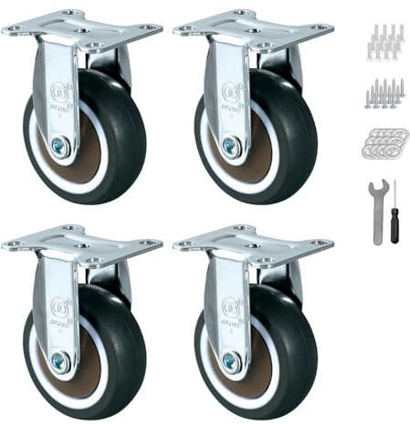 2.5 Inch Caster Wheels Set of 4 Heavy Duty No Noise Castors Top Plate Casters Wheels for Small Project, Nightstand, Side Table, Furniture and Workbench Cart (2.5 Inches Rigid)