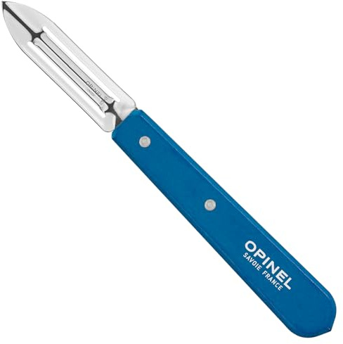 Opinel Gemüseschäler No. 115 Paysage blau, Sparschäler mit 6 cm Edelstahlklinge Sandvik 12C27 und Buchenholzgriff, doppelte Klinge für Rechts und Linkshänder, Dunkelblau