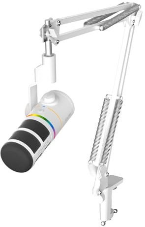 COMICA EJoy D10 EIN Dynamisches XLR-USB-Mikrofon mit Galgenarmständer für Gaming/Live-Streaming/TikTok/Podcast-Aufnahme, mit RGB-Licht, Stummschalttaste für PC, Smartphone, Computer, Mac,PS4/5 (weiß)