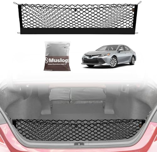 Muslogy Truck Bed Cargo Net Trunk Netting Compatible with 2018-2025 2026 Toyota Camry Accessories, Pickup Cargo Organizer SUV Sedan Storage Net w/Heavy Duty Carabiners