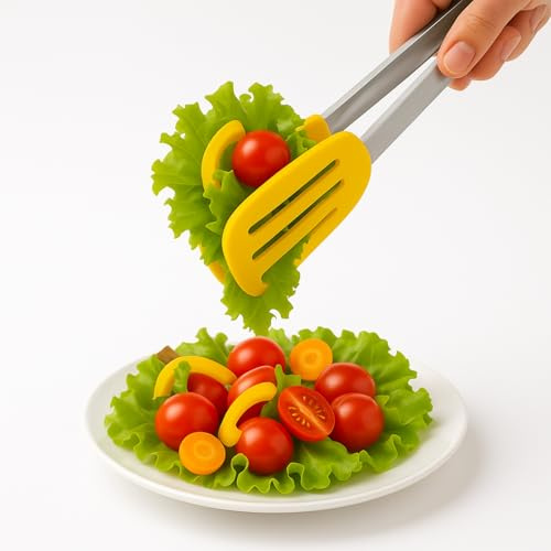 CHEFZOCO Pinzas de cocina, Pinzas de barbacoa, Pinzas para cocinar, Material acero inoxidable con silicona, Aptas para alimentos, Pinza Ensalada, Libre de BPA, Amarillo