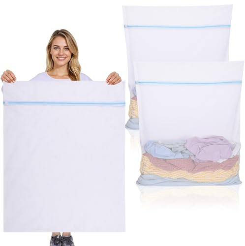 2 Pack XXXL Large Mesh Laundry Bags with Zips, 80 x 60 CM, White | Coarse Mesh, Protects Delicates, Durable Zipper, Reusable Polyester, Washer & Dryer Safe, For Washing & Travel Storage