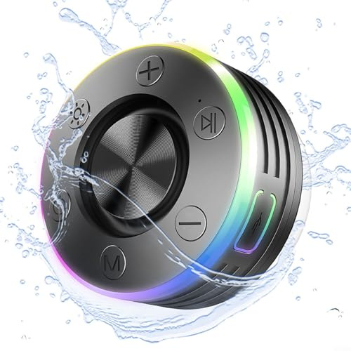 BFNDSSEOU Altoparlanti doccia Bluetooth altoparlanti doccia Altoparlante da doccia impermeabile BT 5.3 IPX7 con radio FM, spettacolo di luci RGB, ventosa multicolore(Blue)