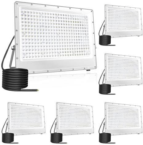 Foco LED Exterior 300W,Fosingut 6500K Blanco Frío Focos LED Interior,504 LEDs IP65 Impermeable Proyector LED Exterior,30000LM Superbrillante Lampara Pared para Jardín,Garaje,Patios,Parque,Terraza-6PCS