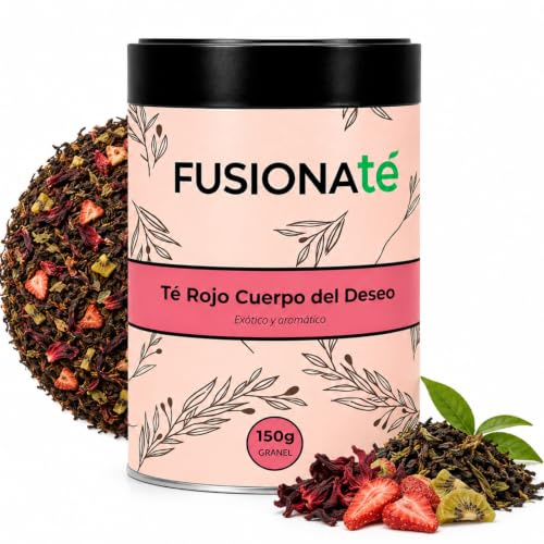 FUSIONATÉ Té Rojo Cuerpo del Deseo a Granel, Lata 150 g de Infusión Natural con Té Rojo, Té Verde, Hibisco, Fresa y Kiwi, Antioxidante y Depurativa, 100% Natural y Afrodisíaca