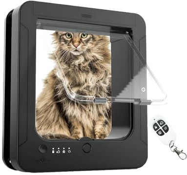 ZHUMCCY Porta Gatti Con Microchip | Cancello Elettronico Con Blocco 4 Vie, Telecomando E 2 Collari Sensore Per Pet,Accesso Controllabile per Cani,Per Interni Ingresso Parete Patio Balcone Casa Garage