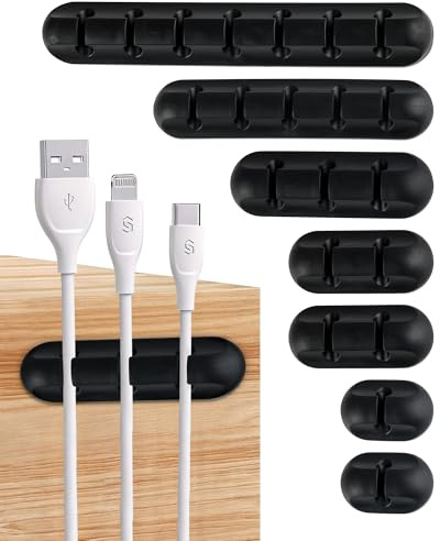 Acual Cable Holder Clips, Self Adhesive Cable Management Clips for Desk, Home Office & Car, USB Cord Organiser for Charger, TV, PC & Laptop Cables,Black
