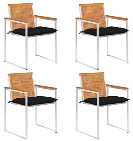 Mokuyary Trädgårdsstolar, set om 4 med kuddar, massivt trä, akacia balkongstol, terrassstolar, matstolar för terrass, trädgård, balkong – G