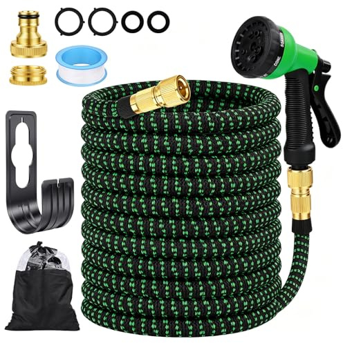 Manguera Extensible 30M/100FT, Manguera de Jardín Extensible Pistola de Riego con 8 Funciones Pistola Hose Con 3/4 y 1/2 Accesorios de aleación de zinc. el Riego de Plantas Hortícolas (Verde)