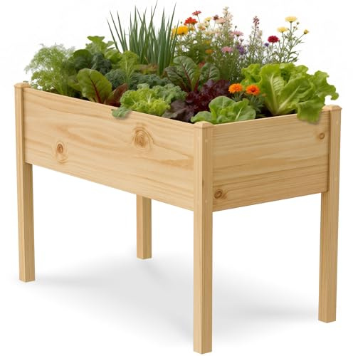 SUNYRISY Hochbeet Holz für Balkon und Garten 116x60x80cm Holzfarbe | Pflanzkasten Blumenkasten Kräuterbeet Tannenholz Pflanzbeet Blumenbeet Hochbeet-Kit für Garten Balkon Terrasse