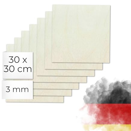 Genisys - Pannelli in legno compensato di betulla da 3 mm, per taglio laser, incisione, fai da te, superficie liscia, ideale per modellismo, pirografia e progetti fai da te, 30 x 30 cm, 15 volte