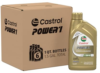 Castrol Power1 4T 10W-40 Full Synthetic Motorcycle Oil, 1 Quart, Pack of 6