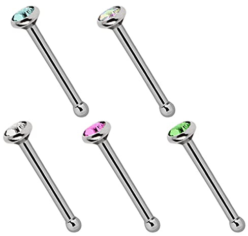 Modern Nature Piercing-Schmuck Titan Nasenpiercing Set, 5 Nasenstecker mit Kugelstopper, Stab 0,8 mm