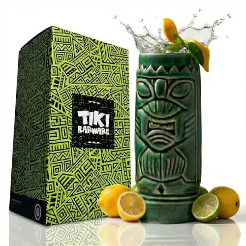 Hawaiianischer Tiki-Cocktailbecher 300 ml, aus Keramik, grün