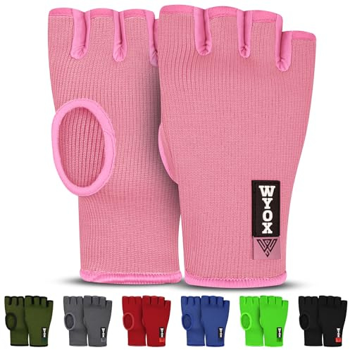WYOX Guantes interiores de boxeo para hombres y mujeres, medio dedo debajo de los guantes con vendas elásticas para protección de puños, ideales para Muay Thai, Kickboxing, MMA y artes marciales,