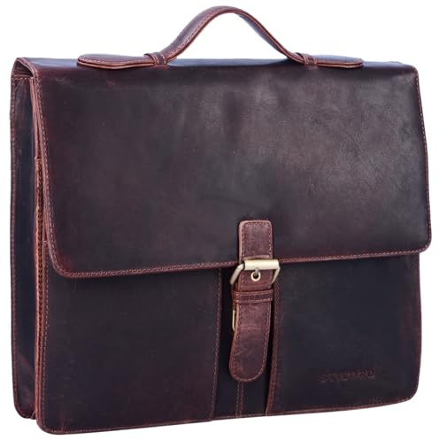STILORD Aurelio Vintage Konferenzmappe Leder mit Griff A4 Aktentasche schmal Aktenmappe Dokumentenmappe mit Henkel für 13,3 Zoll MacBooks echtes Rindsleder Farbe:mittel - braun