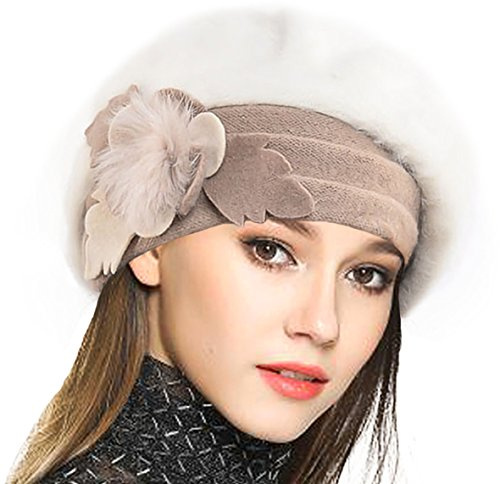 VECRY Donna Lana Berretto Angola Beanie Skull Cappelli Baschi e Berretti (Crema)