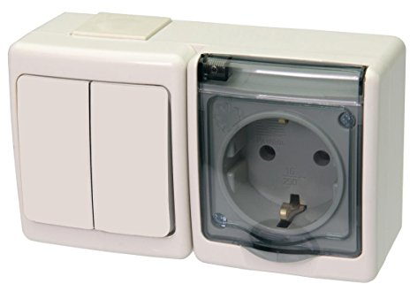 Serienschalter/Steckdose Kombination mit Klappdeckel Aufputz IP44 weiß/transparent