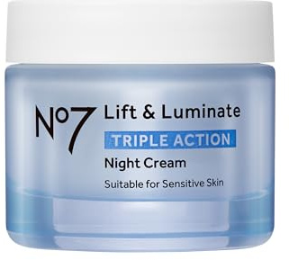 No7 Lift & Luminate Triple Action Night Cream - Anti-Wrinkle, Collagen Peptide Moisturizer with Skin Firming Hyaluronic Acid & Hibiscus - Helps Even Skin Tone for a Radiant Complexion (1.7 Fl Oz)
