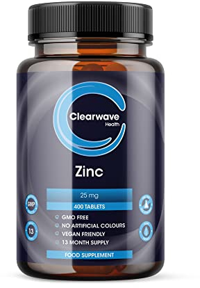 Zinc Tablets 50mg | in Bisglycinate | 400 Vegan Tablets | 6+ Months Supply | High Absorption | Zinc Supplements | for Men and Women | by Clearwave Health